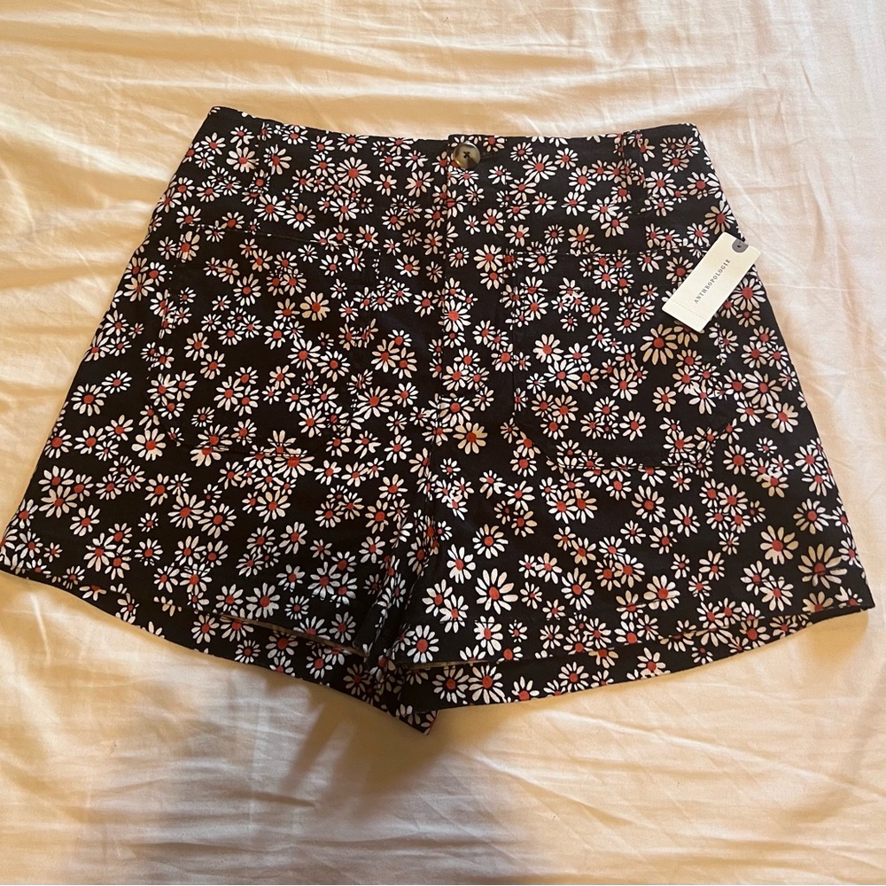 Maeve Black Floral High Waist Shorts